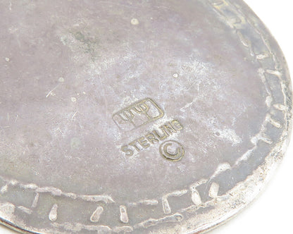 925 Sterling Silver  Vintage Antique Dark Tone Chiseled Border Pendant  PT7394