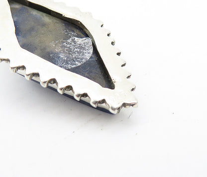 925 Sterling Silver  Vintage Sodalite Diamond Shape Dangle Earrings  EG3142