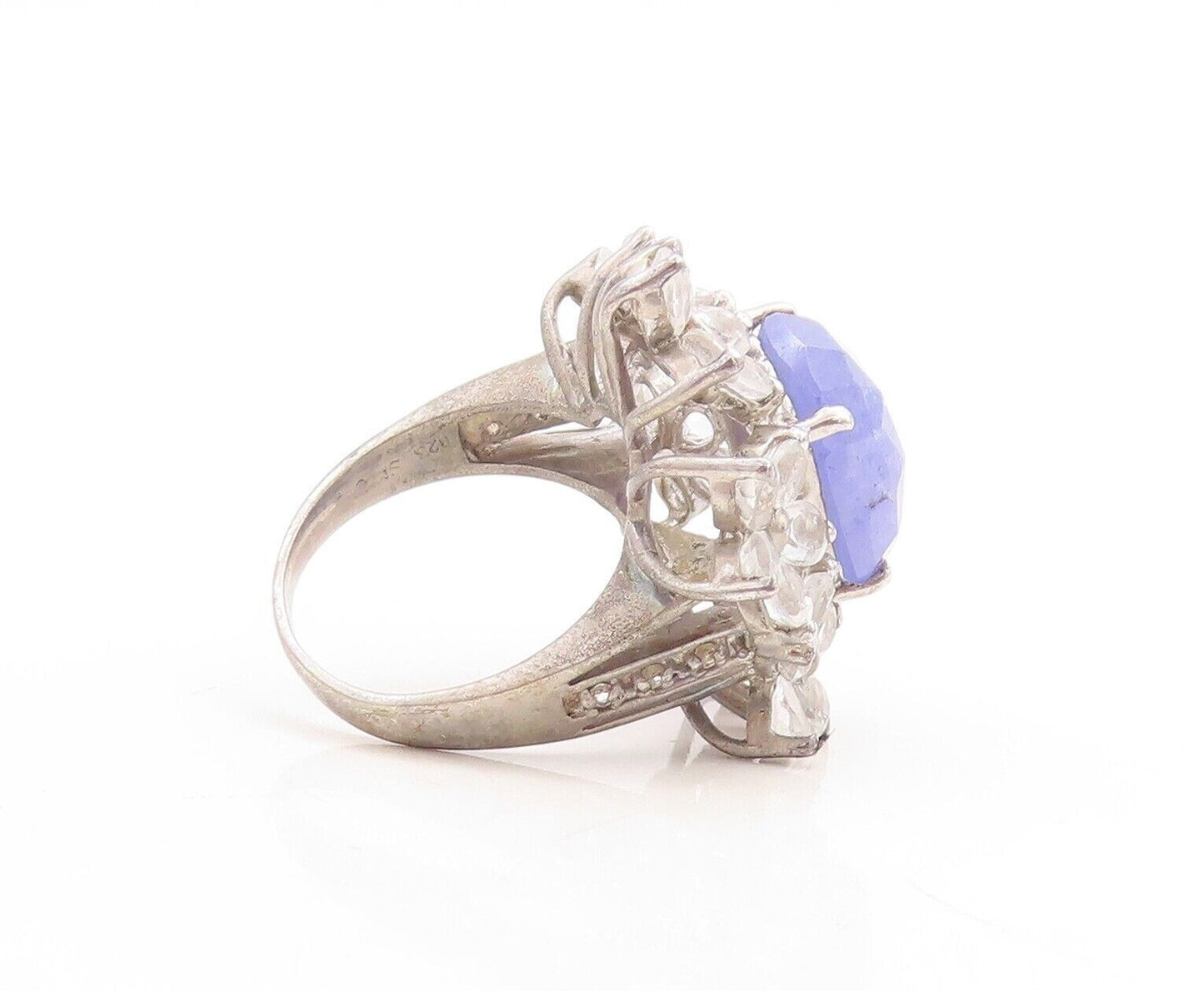 925 Sterling Silver Vintage Ring Tanzanite Cutout Topaz Flowers  Sz 8  RG30124