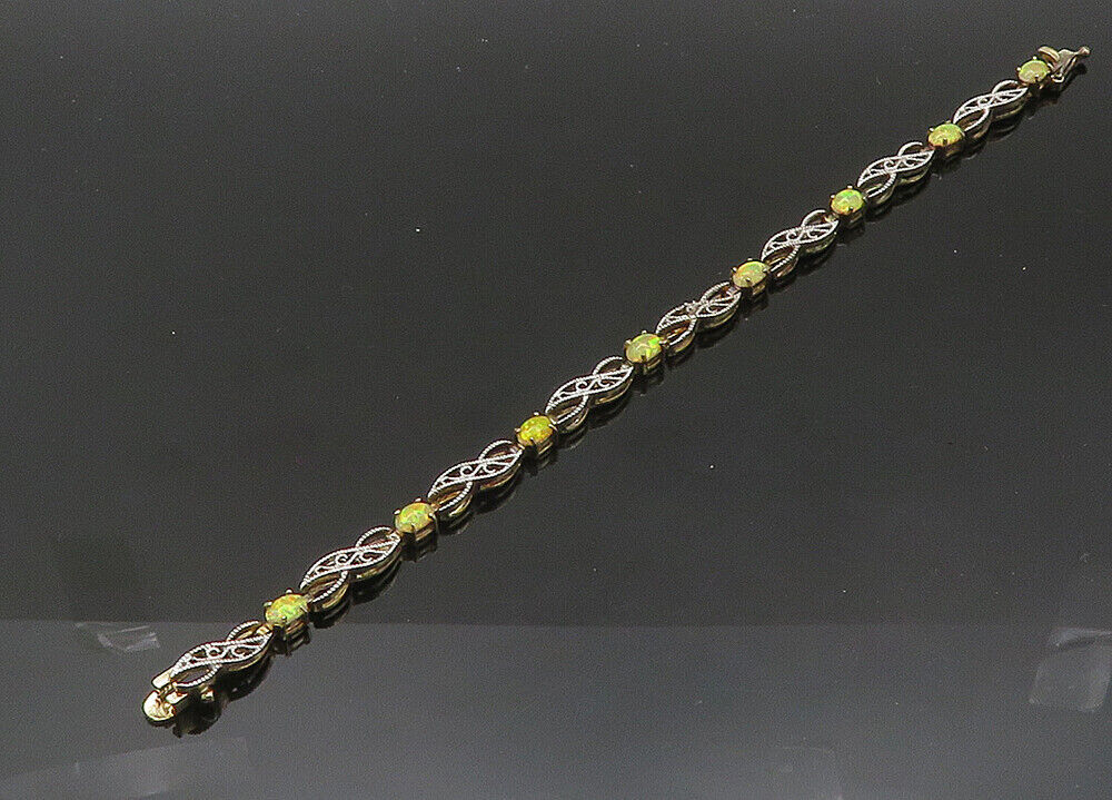925 Sterling Silver  Vintage Cabochon Cut Fire Opal Chain Bracelet  BT8317