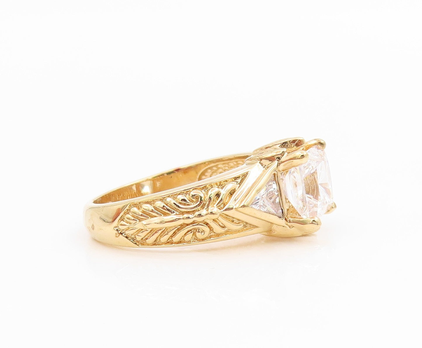 925 Sterling Silver Vintage Ring Gold Plated CZ Statement Band  Sz 8  RG35789