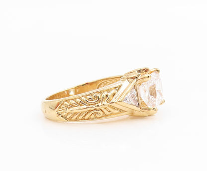 925 Sterling Silver Vintage Ring Gold Plated CZ Statement Band  Sz 8  RG35789