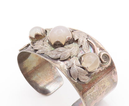 925 Sterling Silver Vintage Bracelet Cabochon Gemstone Floral Cuff  BT10701