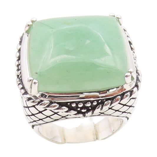 925 Sterling Silver Vintage Ring Cabochon Jade Textured Band  Sz 7  RG34430