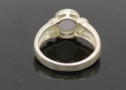 925 Sterling Silver  Vintage Cabochon Cut Blue Agate Band Ring Sz 8  RG20737