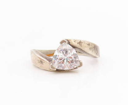 925 Sterling Silver Vintage Ring Classic CZ Solitaire Bypass Band  Sz 7  RG35736