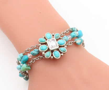 BARSE 925 Silver Vintage Turquoise & Cubic Zirconia Beaded Bracelet BT1968