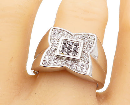 925 Sterling Silver  Round White  & Black Sapphire Band Ring Sz 11.5  RG4609