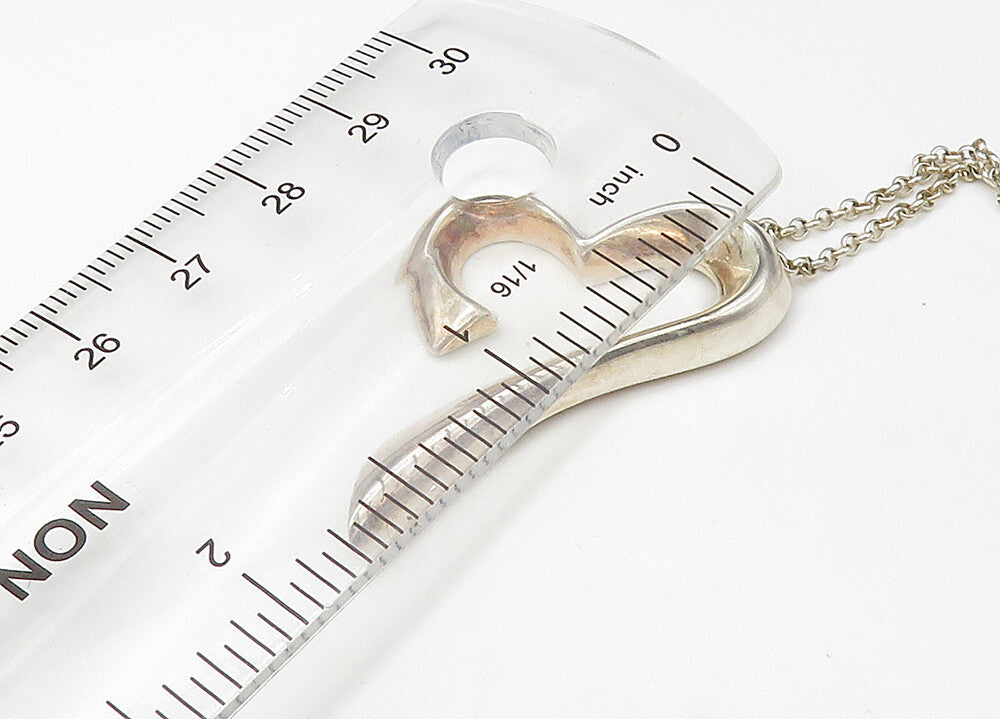 925 Sterling Silver  Vintage Shiny Open Love Heart Chain Necklace  NE3617