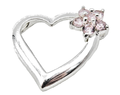 925 Sterling Silver  Pink Topaz Floral Cluster Open Love Heart Pendant  PT9181