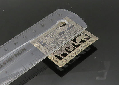 925 Sterling Silver  Vintage Cutout Symbols Etched Detail Brooch Pin  BP8530