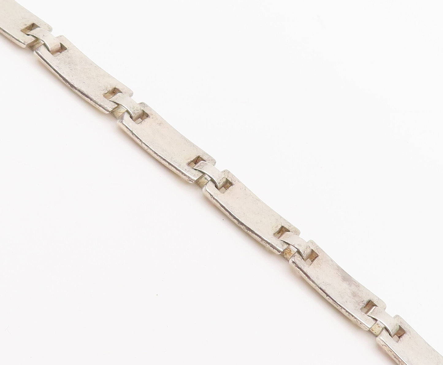 925 Sterling Silver Vintage Bracelet Solid Linked Rectangular Etched  BT10291