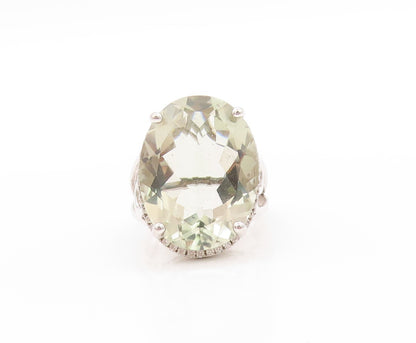 925 Sterling Silver Vintage Ring Oval Green Amethyst Halo Topaz  Sz 7  RG32736