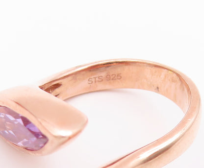 925 Sterling Silver Vintage Ring Rose Gold Plated Marquise Cut CZ  SZ 8  RG32211