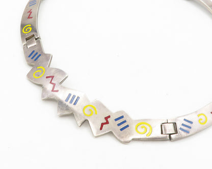 DESIGNER 925 Sterling Silver  Vintage Enamel Pattern Collar Necklace  NE3199