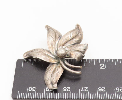 DENMARK 925 Silver  Vintage 3D Cutout Petals Beaded Flower Brooch Pin  BP10385