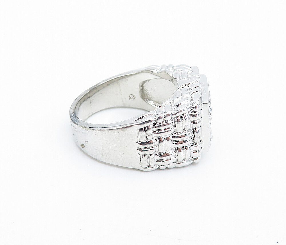 925 Sterling Silver  Cubic Zirconia Basket Weave Cocktail Ring Sz 10  RG7264