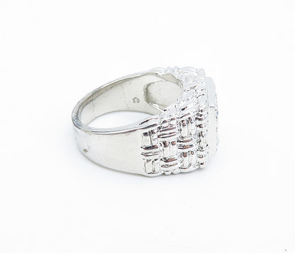 925 Sterling Silver  Cubic Zirconia Basket Weave Cocktail Ring Sz 10  RG7264