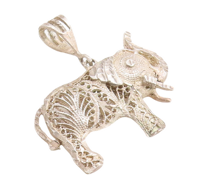 925 Sterling Silver Vintage Pendant Designer Filigree Work Elephant  PT23734