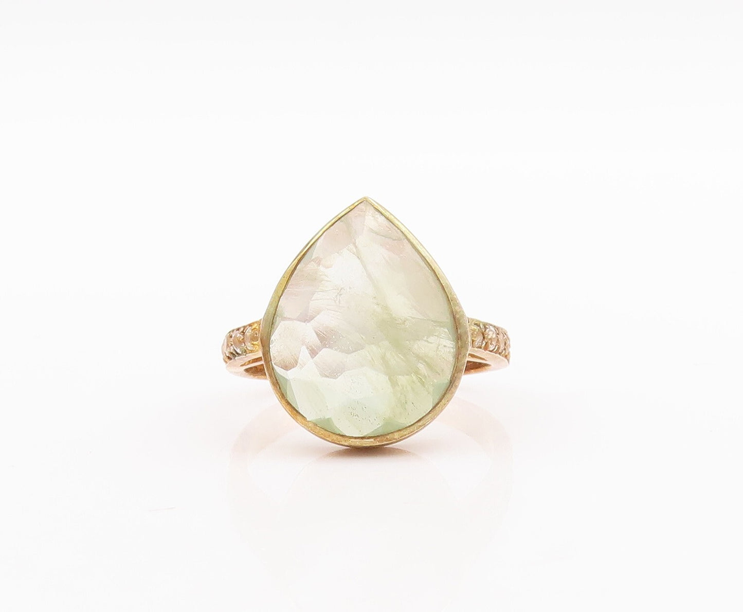 925 Sterling Silver Vintage Ring Rose Plated Drop Cut Gemstone & CZ Sz 8 RG29585