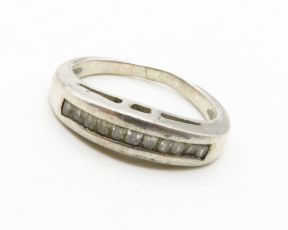 925 Sterling Silver  Vintage Petite White Topaz Dome Band Ring Sz 5.5  RG13682