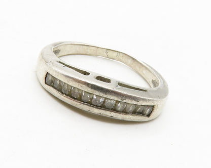 925 Sterling Silver  Vintage Petite White Topaz Dome Band Ring Sz 5.5  RG13682