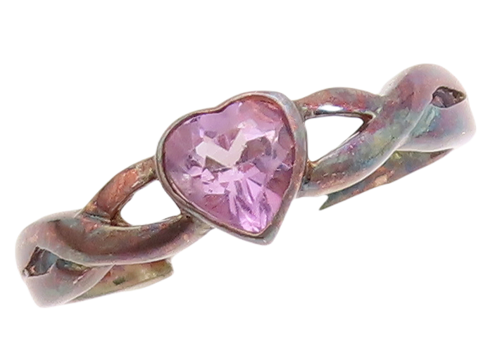 925 Sterling Silver Vintage Ring Cutout Neck Heart Cut Amethyst  Sz 7  RG29687