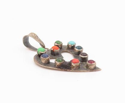 925 Sterling Silver Vintage Pendant Antique Gemstone Cutout Heart  PT24273