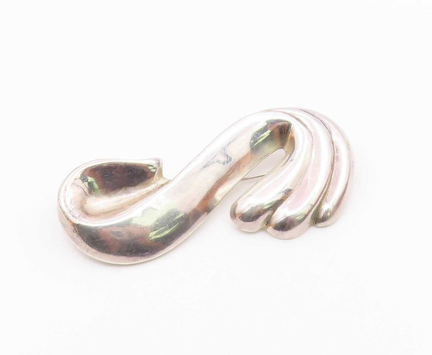 925 Sterling Silver  Vintage Shiny Hollow SShape Swirl Brooch Pin  BP8856