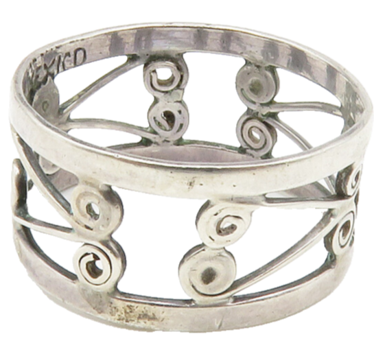 MEXICO 925 Sterling Silver  Vintage Shiny Open Swirl Band Ring Sz 6.5  RG14748