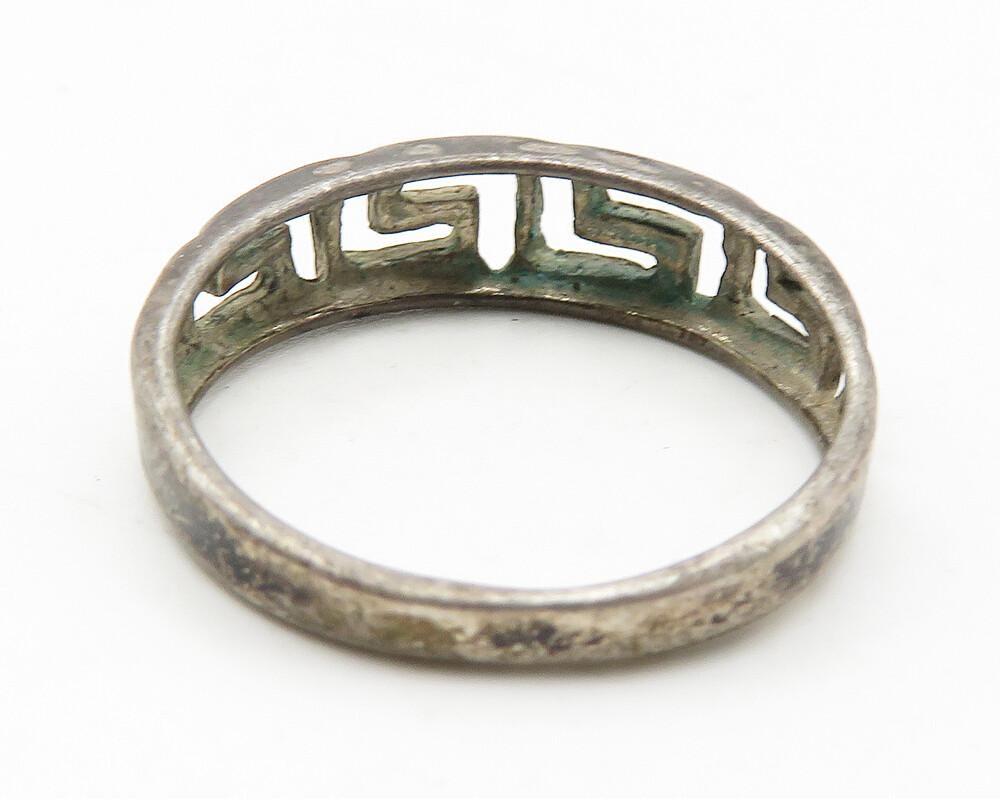 925 Sterling Silver   Vintage Dark Tone Greek Key Band Ring Sz 6.5  RG11636
