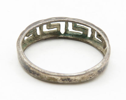 925 Sterling Silver   Vintage Dark Tone Greek Key Band Ring Sz 6.5  RG11636