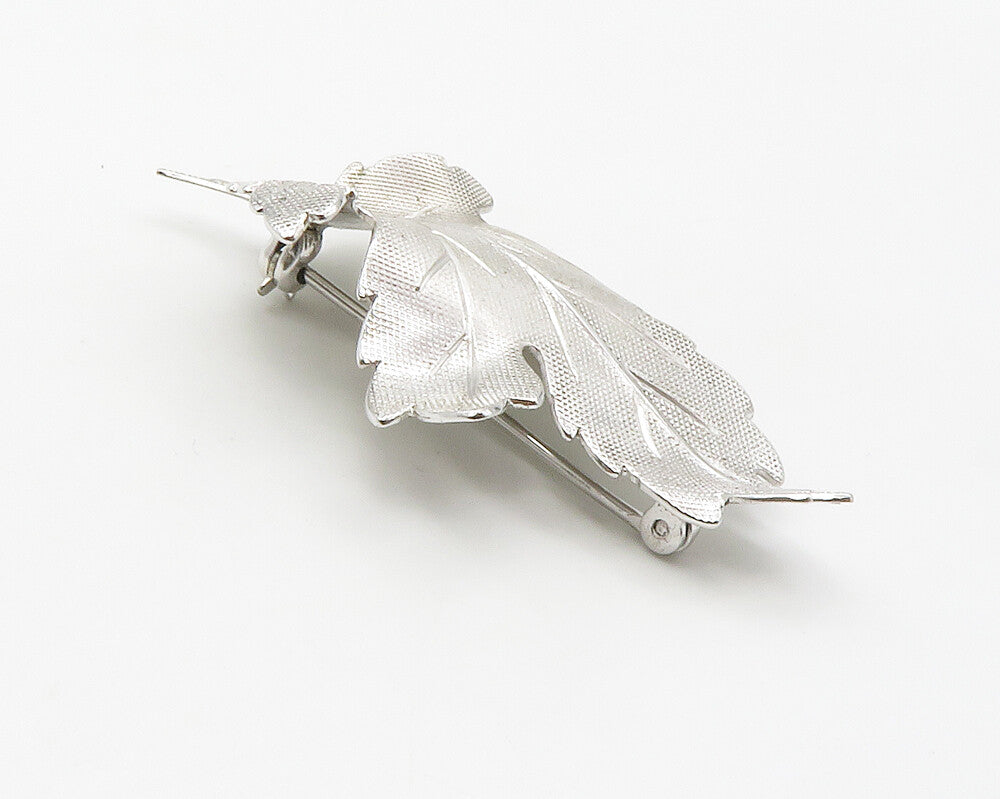 CARL ART 925 Silver  Vintage Shiny Etched Floral Leaf Motif Brooch Pin  BP5506
