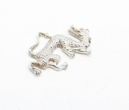 925 Sterling Silver Vintage Shiny Etched Detail Dragon Motif Pendant PT4528
