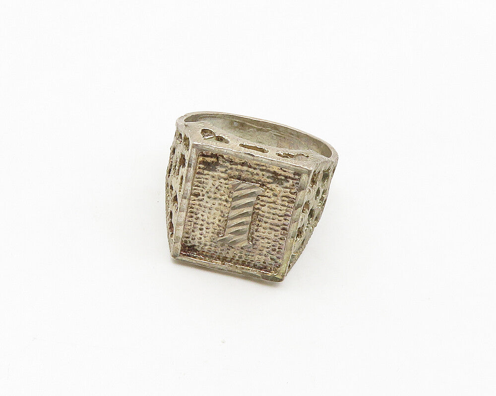 925 Sterling Silver  Vintage Shiny I Initial Square Band Ring Sz 9.5  RG18076