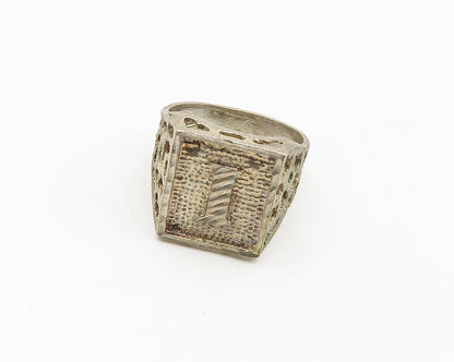 925 Sterling Silver  Vintage Shiny I Initial Square Band Ring Sz 9.5  RG18076