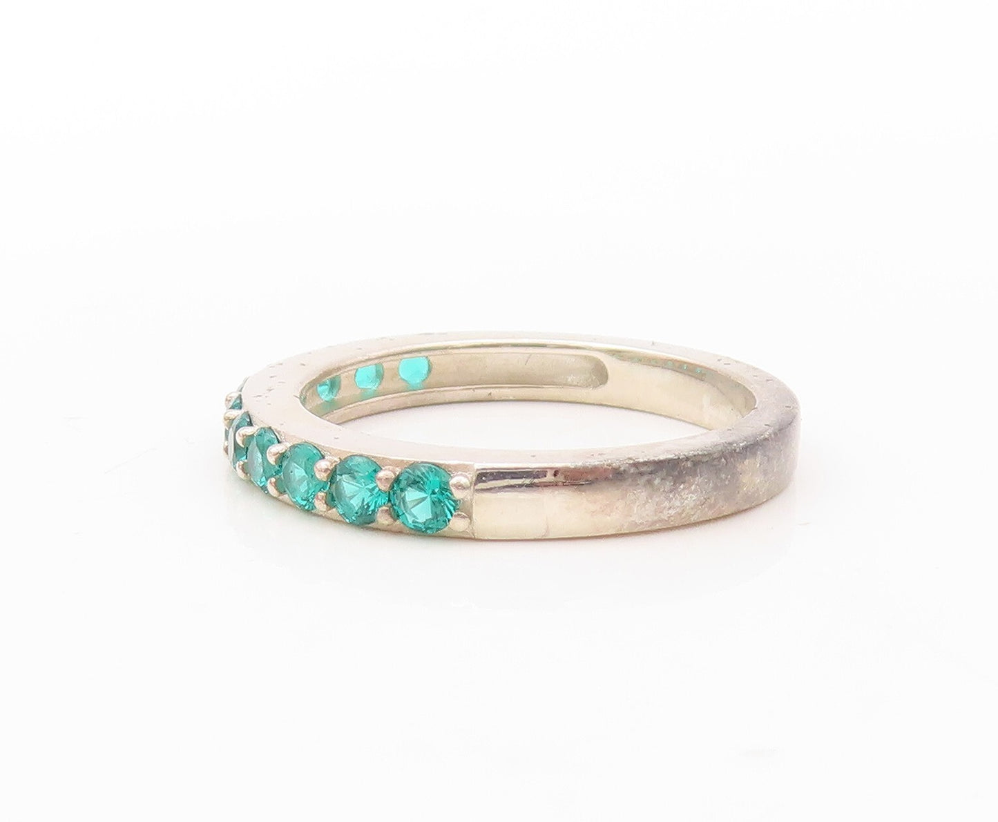 925 Sterling Silver Vintage Ring Minimalist Round Green CZ Band  Sz 7  RG30850