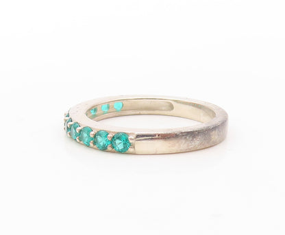 925 Sterling Silver Vintage Ring Minimalist Round Green CZ Band  Sz 7  RG30850