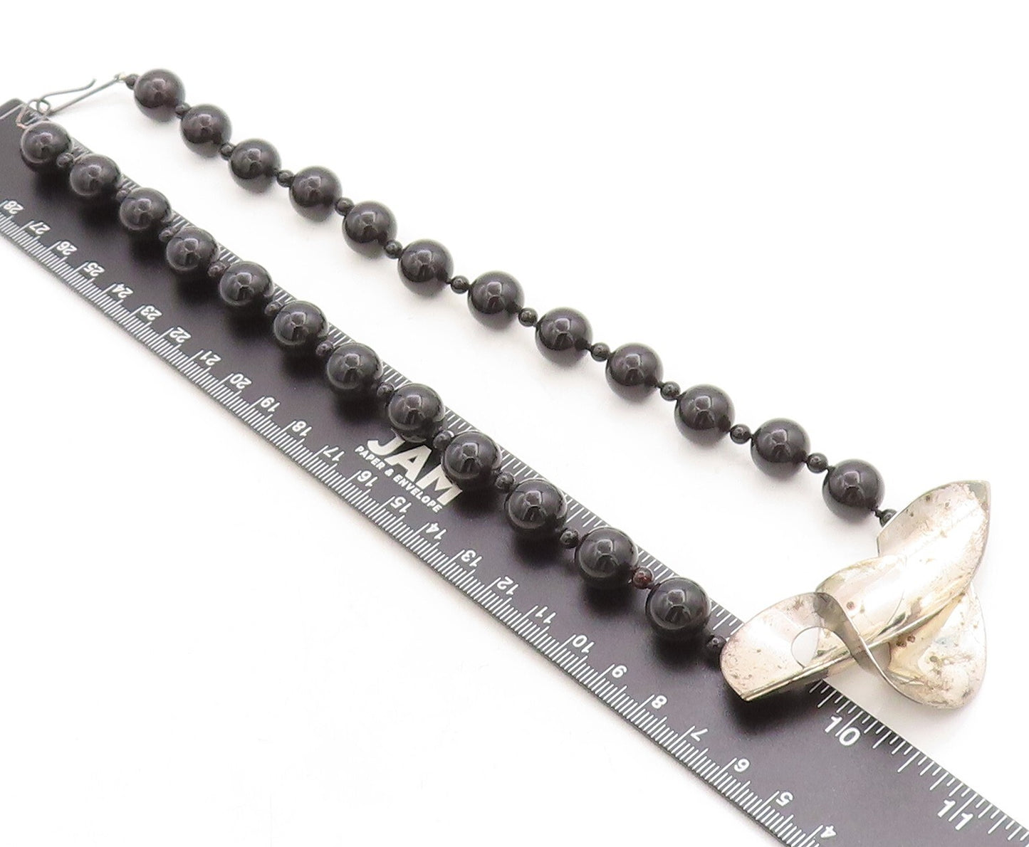 DESIGNER 925 Sterling Silver  Vintage Black Onyx Beaded Chain Necklace  NE1908