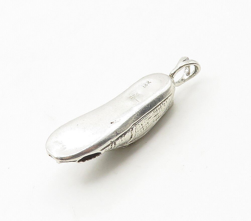 925 Sterling Silver  Vintage Shiny Came From Poverty Shoe Pendant  PT13381