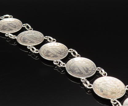 925 Sterling Silver  Vintage Costa Rica Crest Coin Chain Bracelet  BT9706