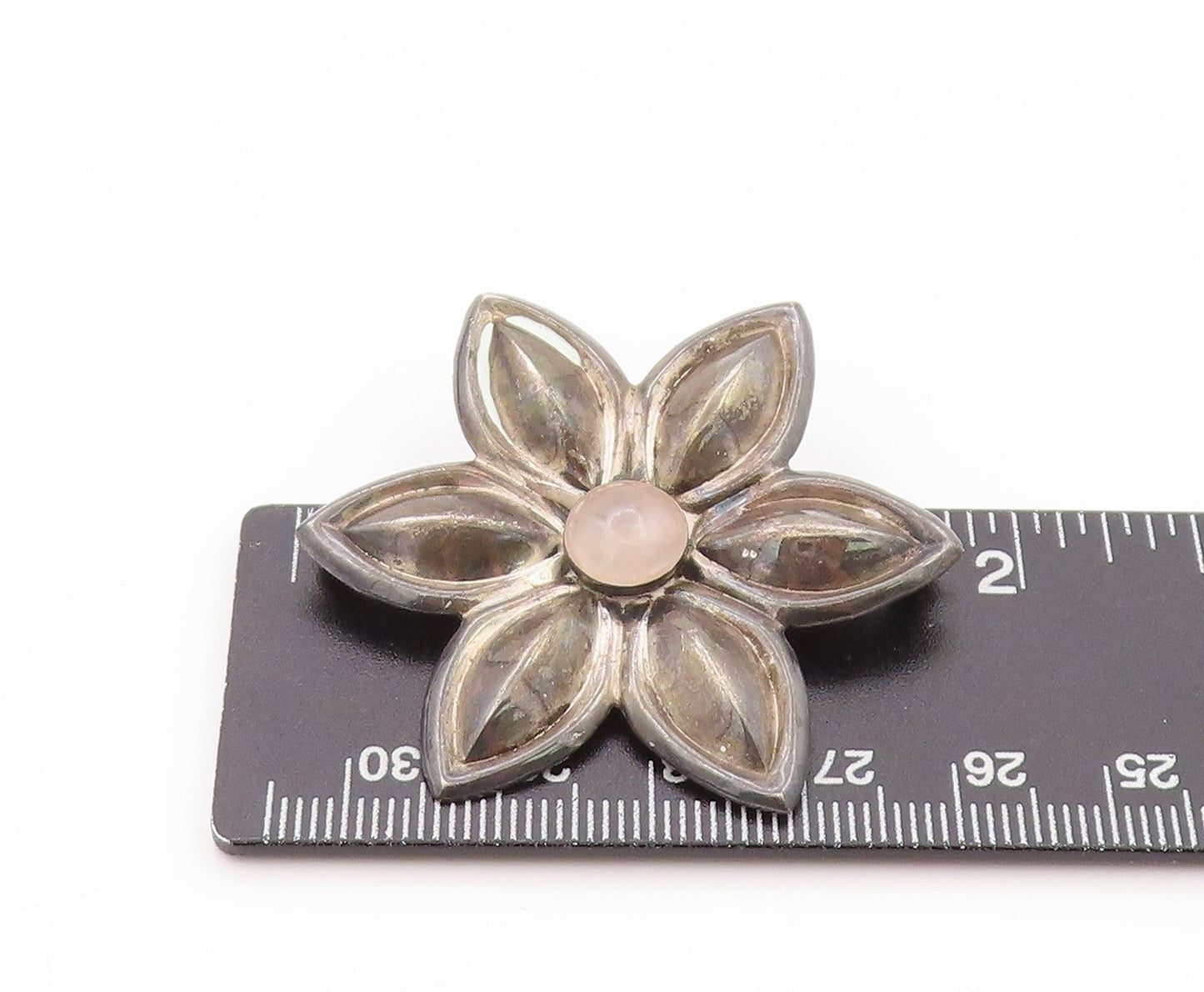 925 Sterling Silver Vintage Brooch Cabochon Gemstone Cutout Flower  BP11624