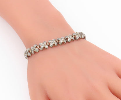 925 Sterling Silver  Vintage Topaz Accented X Link Chain Bracelet  BT5168