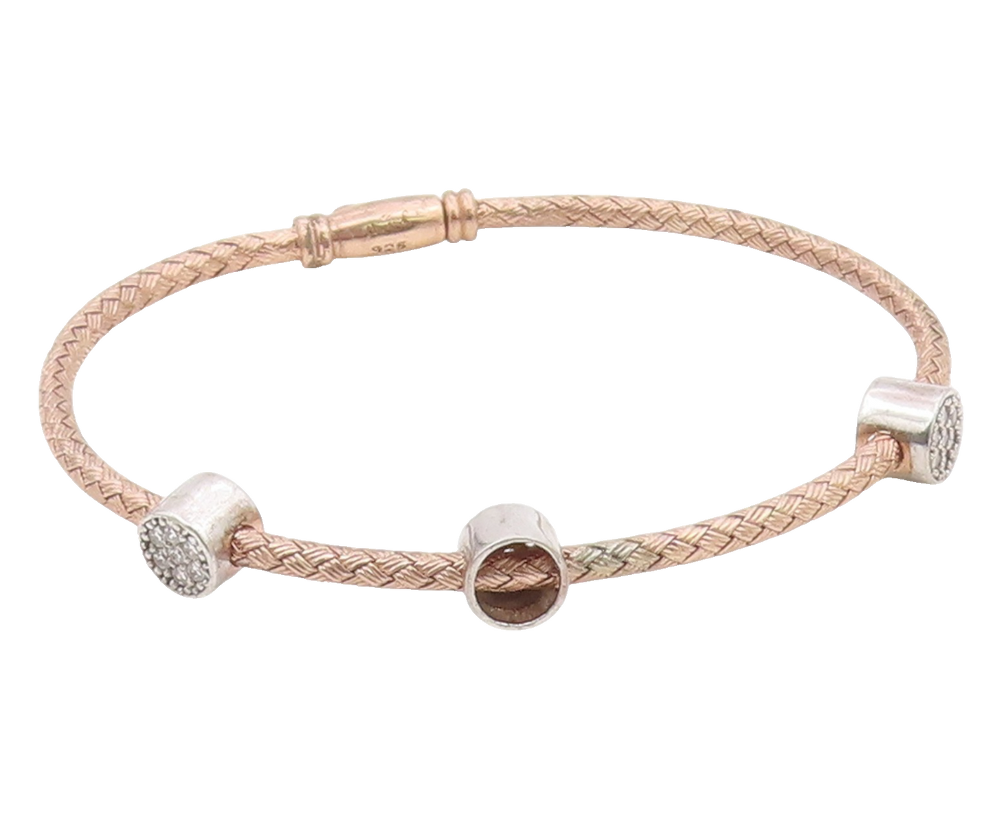 925 Sterling Silver  Shiny Topaz Copper Tone Weaved Bangle Bracelet  BT6521
