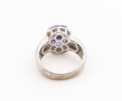 925 Sterling Silver Vintage Ring Tanzanite & Topaz Statement Band  Sz 7  RG36750