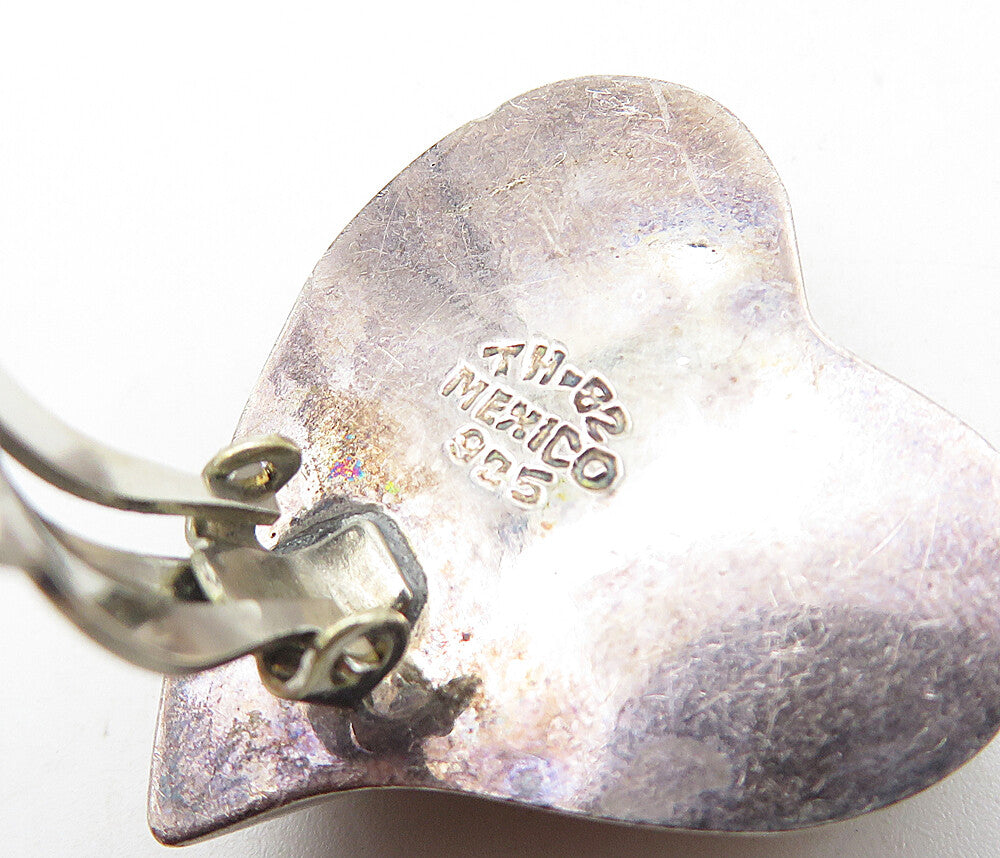 MEXICO 925 Sterling Silver  Vintage Love Heart Non Pierce Earrings  EG3951