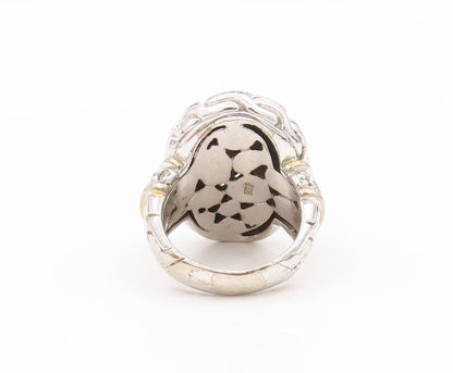 925 Sterling Silver Vintage Ring Large Carved Oval CZ Inlay  Sz 7  RG31837
