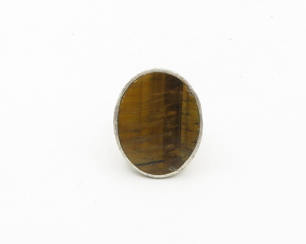 925 Sterling Silver  Vintage Tiger's Eye Oval Cocktail Ring Sz 7.5  RG19160