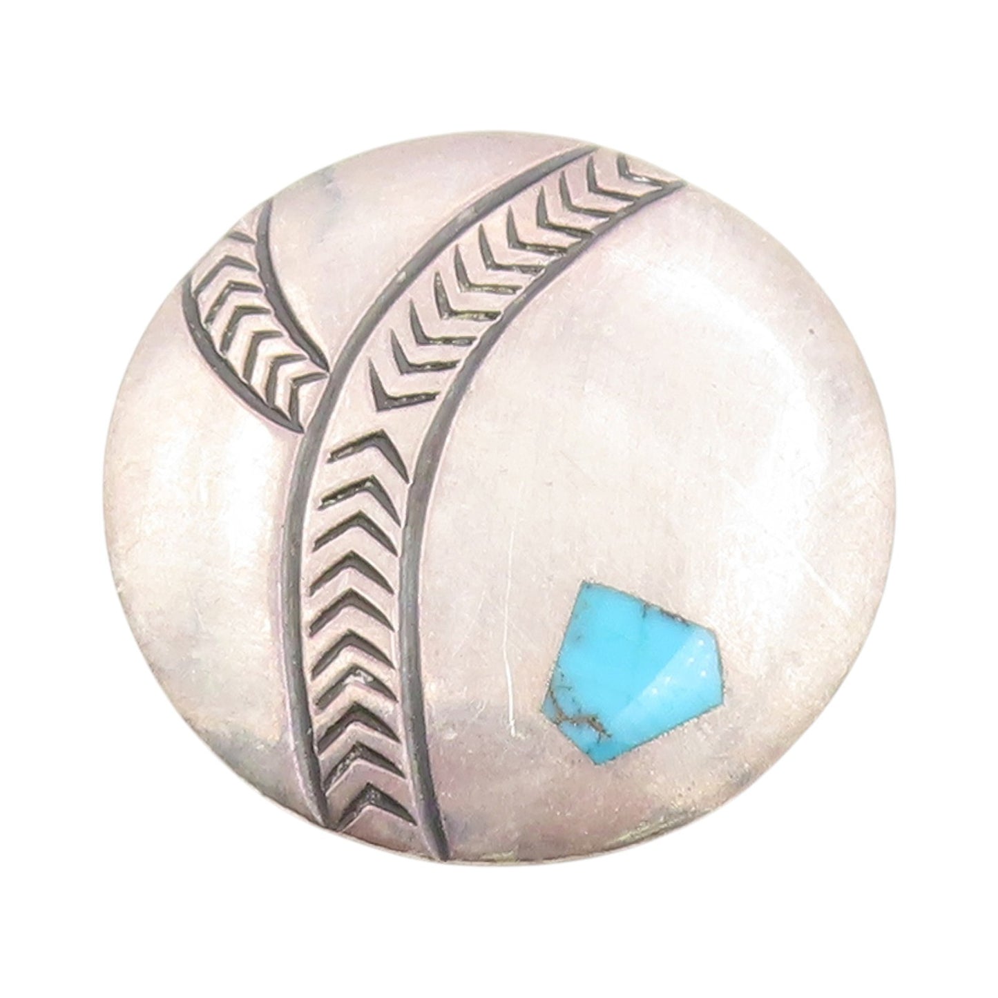 925 Sterling Silver Vintage Brooch Turquoise Inlay Etched Geometric Pin  BP12024