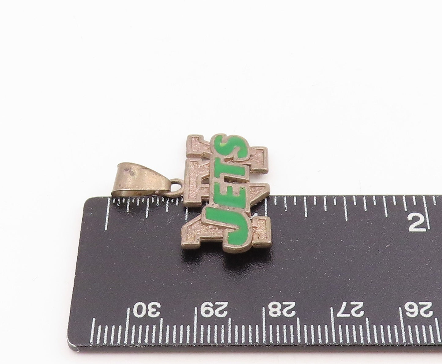 925 Sterling Silver Vintage Pendant Green Enameled NY Jets Logo Charm  PT25755